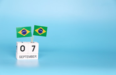 SEPTEMBER 7 Wooden calendar Concept independence day of Brazil and Brazil national day.with space for your text