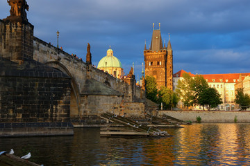 Charles Bridge in Prague as seen from a cruise on the Vltava river