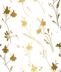 Seamless gold texture floral pattern on a white background