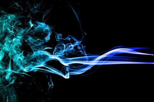 Abstract Light blue smoke on black background, Light blue background,Light blue ink background