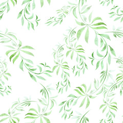 Fototapeta premium Branches with leaves - a decorative composition. Watercolor. Seamless pattern. Use printed materials, signs, items, websites, maps, posters, postcards, packaging.