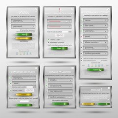 Set for web design, login form, registration form, form, form change password, password recovery, form of communication - website creation in white color