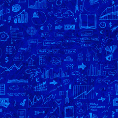 Business doodles seamless pattern. Success elements on endless background