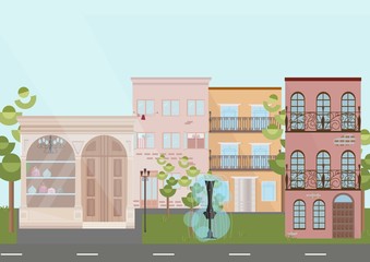 Buildings houses village architecture. Modern flat style vector illustrations