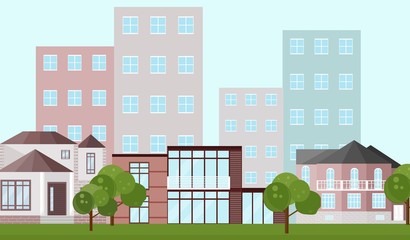 Buildings houses village architecture. Modern flat style vector illustrations