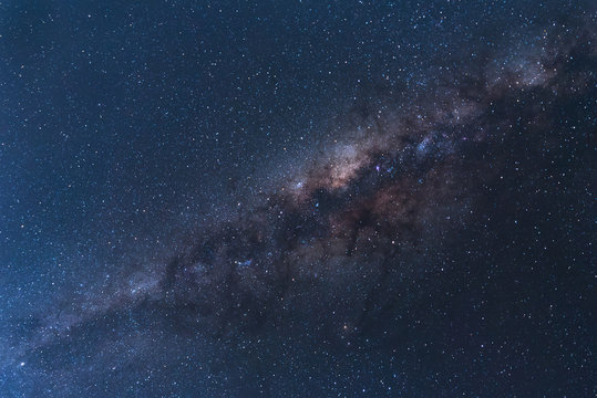 Milky Way landscape Clearly. Milky way above Summit of Rinjani mountain on night sky. Lombok island, Indonesia.