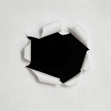 Vector hole in white paper texture with torn sides. Realistic illustration. Background for business. EPS10