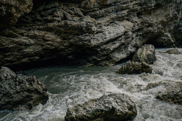 Mountain river, rushing water, flowing river water, clear mountain stream