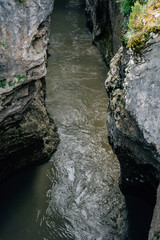 View to gorge from top of mountain rock, mountain rive