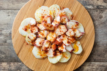 Pulpo a la gallega. Galician octopus on wood. Typical spanish food

