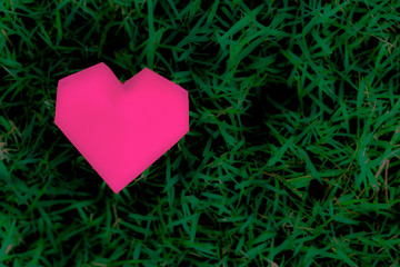 Abstract a pink heart on the grass.