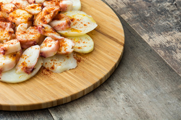 Pulpo a la gallega. Galician octopus on wood. Typical spanish food
