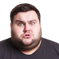 Fototapeta premium Angry man ready fo fight, close up, isolated on white