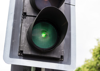 Close up of green light on a traffic light