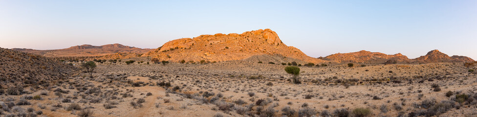 The Namib desert at sunset, Aus, Namibia, Africa. Panoramic view.