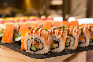 Sushi rolls on the table