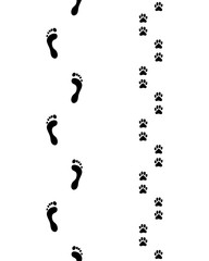 Prints of human feet and dog paws,seamless vector