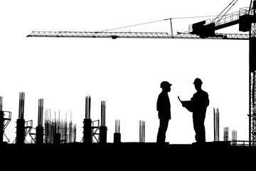 Silhouette of architect and onstruction worker