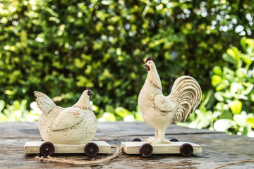 Vintage country farm primitive animals figurines - toys on wheels