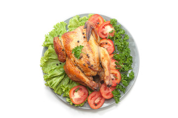 grilled chicken on plate decoration with vegetable