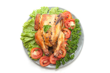 grilled chicken on plate decoration with vegetable