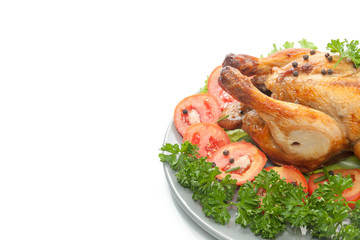 grilled chicken on plate decoration with vegetable