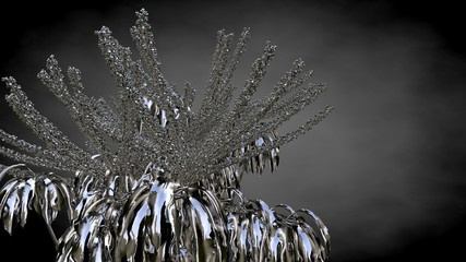 3d rendering of an abstract reflective tree on a dark black background