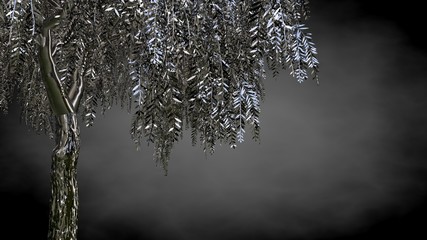 3d rendering of an abstract reflective tree on a dark black background