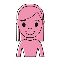 cartoon young woman smiling icon over white background colorful design vector illustration