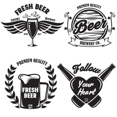 Set of Craft Beer badges with with design elements. Vector illustration. Vintage design for bar, pub and restaurant business. Coaster for beer.