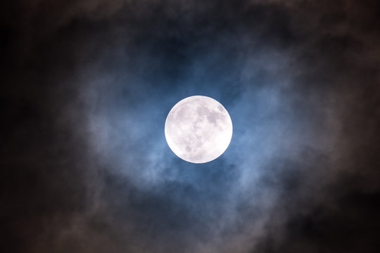Close up of full moon in the dark night with nice color of sky, taken on 7th August 2017