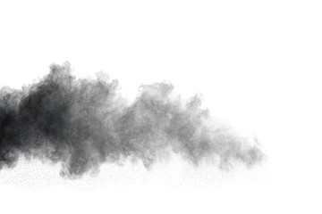 Abstract design of black powder cloud against white background.