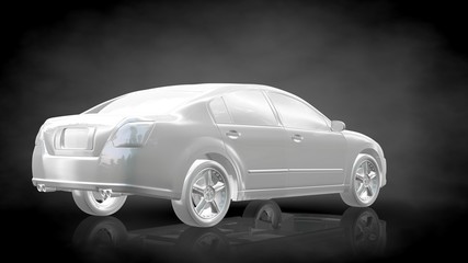 Plakat 3d rendering of a white reflective car on a dark black background