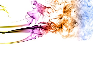 Abstract colorful smoke on white background, smoke background,colorful ink background,Yellow, Violet, Orange, Blue,beautiful color smoke