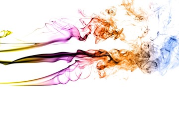 Abstract colorful smoke on white background, smoke background,colorful ink background,Yellow, Violet, Orange, Blue,beautiful color smoke