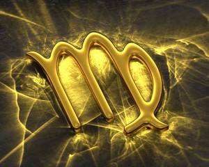 Sign of the zodiac in gold with caustics - Virgo