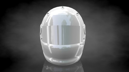 3d rendering of a reflective helmet on a dark black background