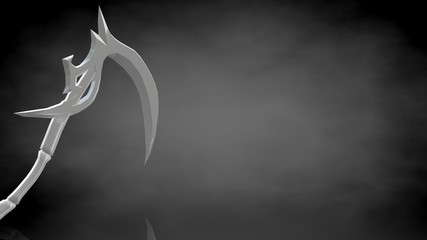 3d rendering of a reflective axe on a dark black background