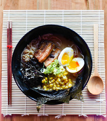 Chashu Pork Miso Ramen, Flavor packed with a blended miso paste. Topped with buttered corn and...