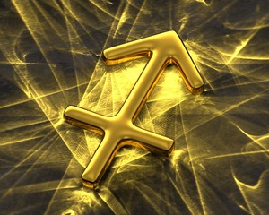 Sign of the zodiac in gold with caustics - Sagittarius
