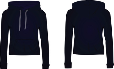 Women dark blue hooded sweatshirt. vector illustration