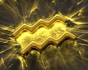 Sign of the zodiac in gold with caustics - Aquarius