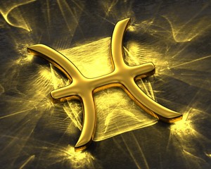 Sign of the zodiac in gold with caustics - Pisces