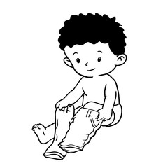 Hand drawing of boy wearing pant -Vector Illustration