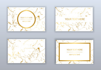 Set of white, black and gold business cards templates. Modern abstract design. Hand drawn ink pattern.