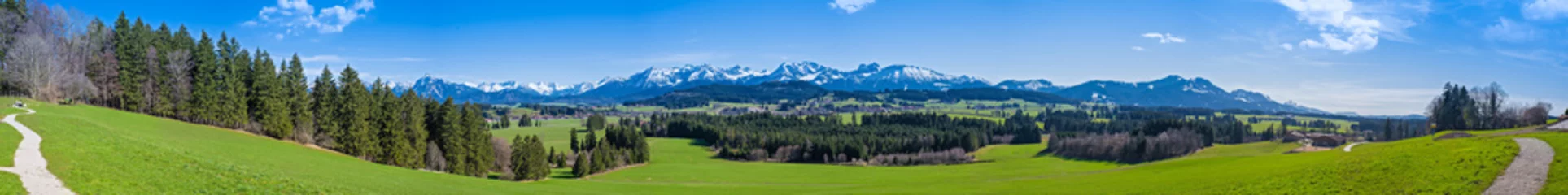 Deurstickers Wandelpad door de Allgäu met uitzicht op de Alpen - panorama in hoge resolutie © reichdernatur