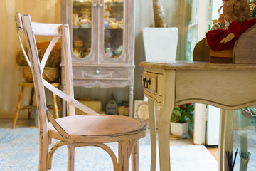 close up of vintage chair and table.