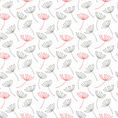 Hand drawn pattern with decorative dandelion seeds. Stylized colorful branches. Summer spring background, nature collection. Vector illustration