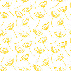 Hand drawn pattern with decorative dandelion seeds. Stylized colorful branches. Summer spring background, nature collection. Vector illustration