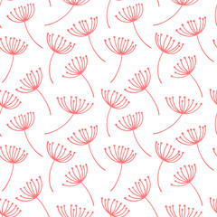 Hand drawn pattern with decorative dandelion seeds. Stylized colorful branches. Summer spring background, nature collection. Vector illustration